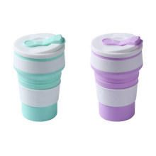 Customized 350 ml reusable foldable leak-proof silicone folding straw coffee travel potty cup sport lightweight cup